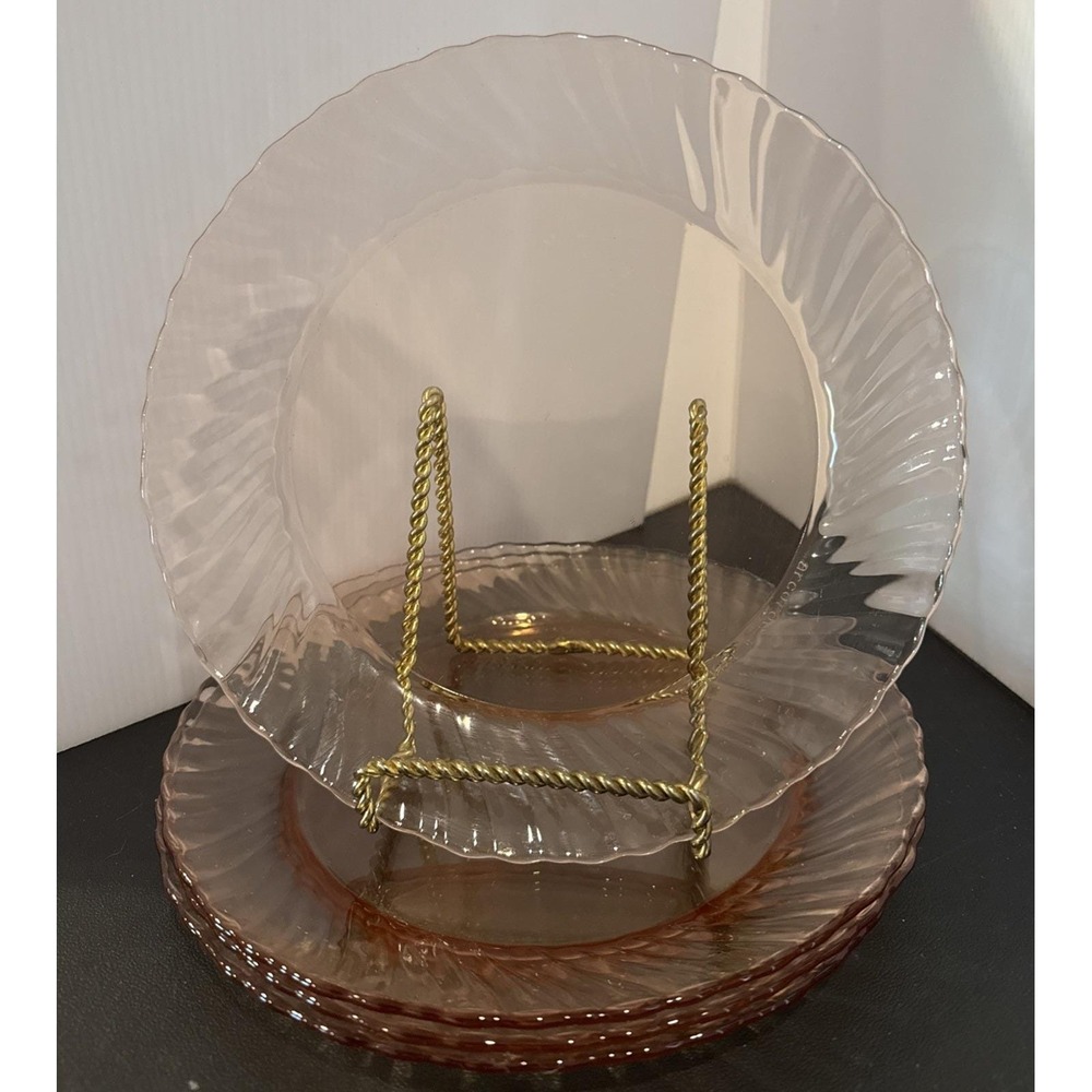 Arcoroc Rosaline Pink Swirl 9" Luncheon Plates Plate Set of 4 France Vintage